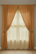 LT Living Co-Luxury Layered Curtain Set (2) – Solid Orange with Gold Sheer Overlay
