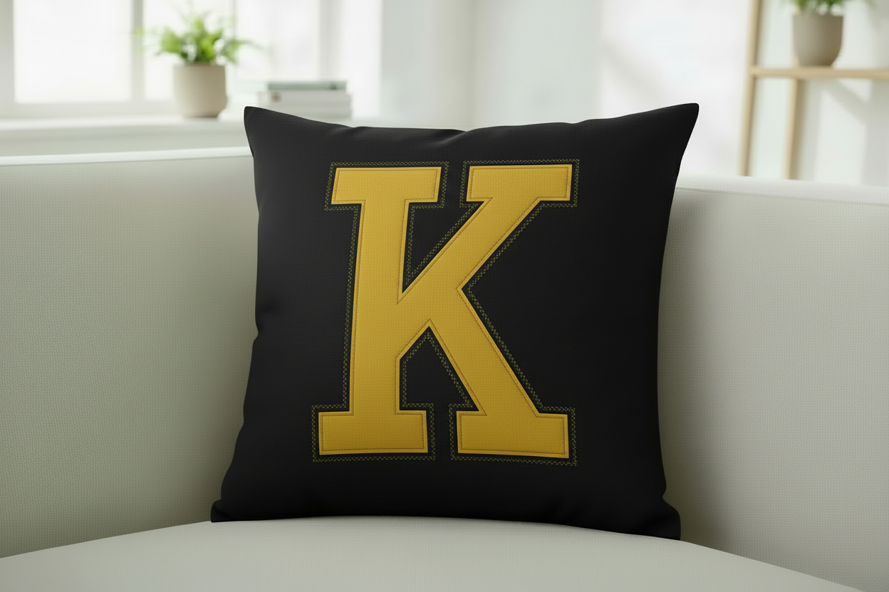 Monogram Throw Pillow Cover – Black with Golden Yellow Initial  (Cover Only)