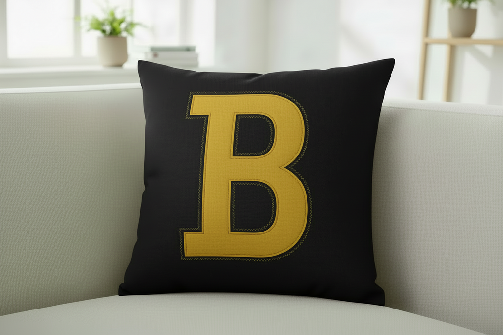 Monogram Throw Pillow Cover – Black with Golden Yellow Initial  (Cover Only)