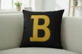 Monogram Throw Pillow Cover – Black with Golden Yellow Initial  (Cover Only)