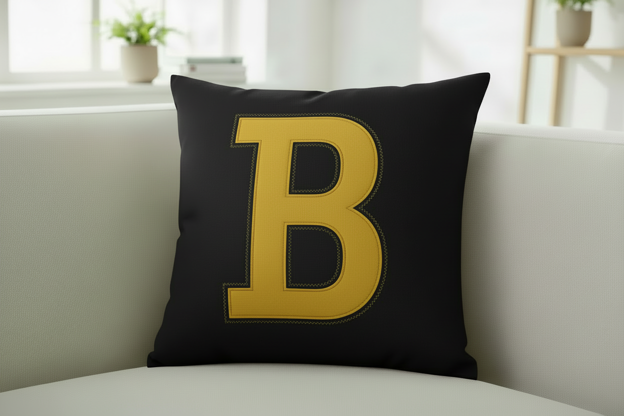 Monogram Throw Pillow Cover – Black with Golden Yellow Initial  (Cover Only)