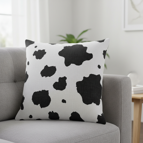 cow print black and white throw pillow cover example image