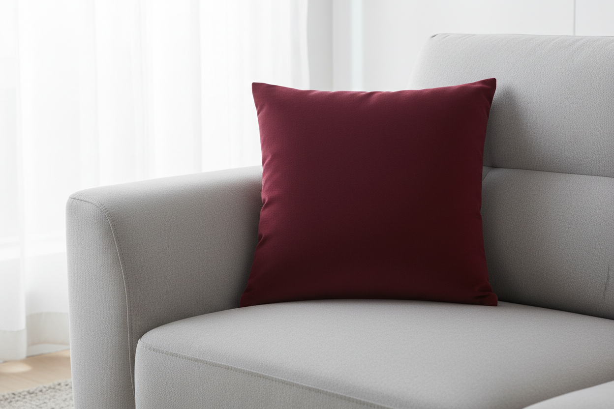 maroon pillow throw cover no texture no design on couch