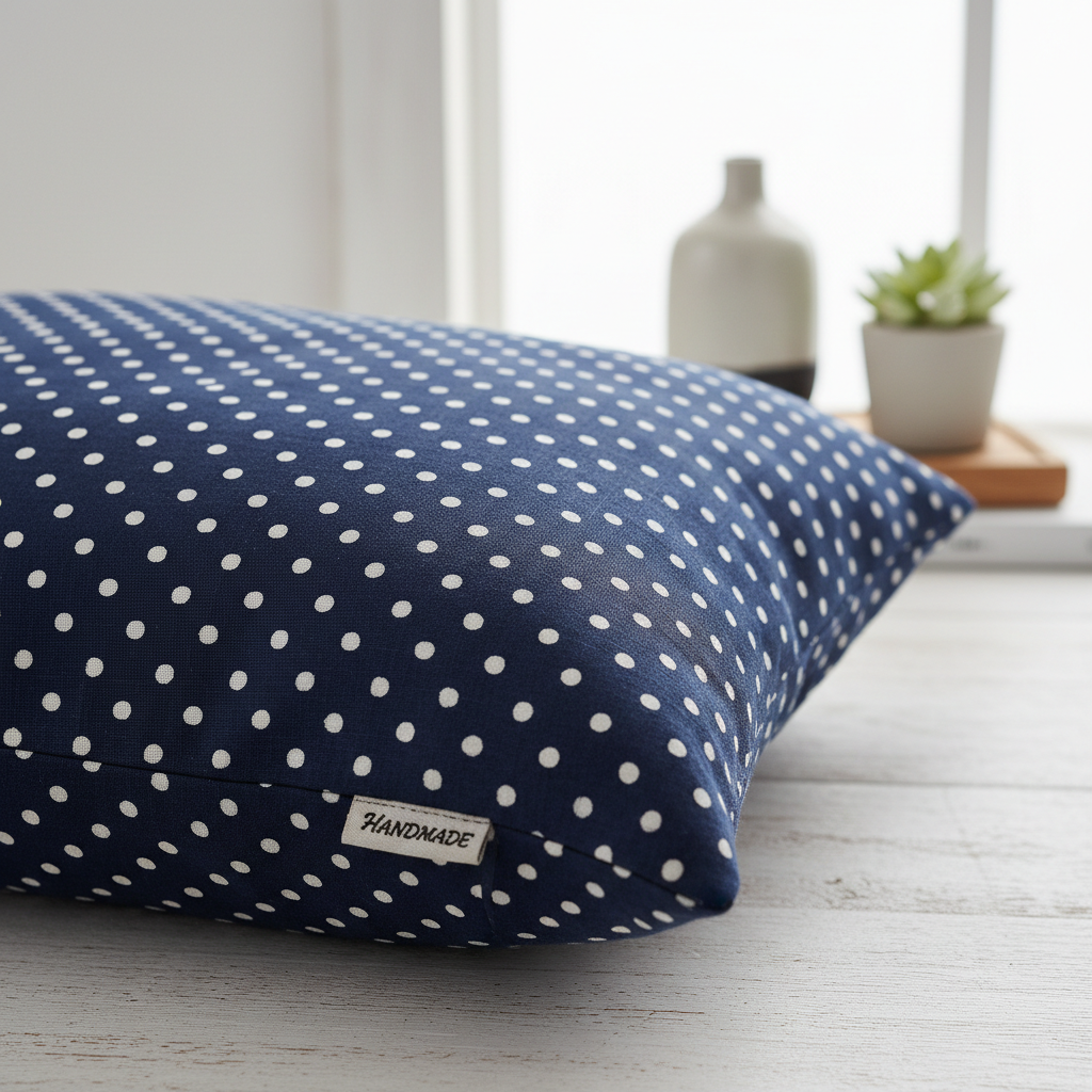 navy blue with small white poke a dots throw pillow cover